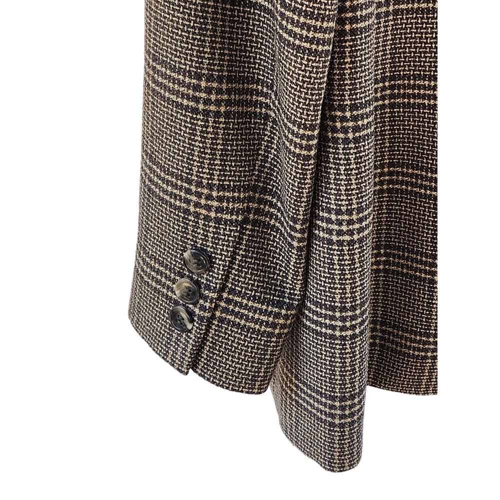 Linda Allard Ellen Tracy VTG 80s Blazer 4 Brown Glen Plaid Silk Wool Oversized - Picture 8 of 11